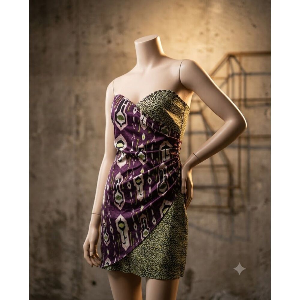 Divided Abstract Leopard Mixed Print Strapless Mini Dress Studded US Size 4
